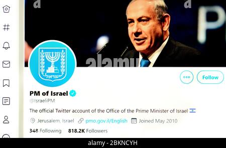 Page Twitter (mai 2020) : Premier ministre d'Israël (actuellement Benjamin Netanyahu) Banque D'Images