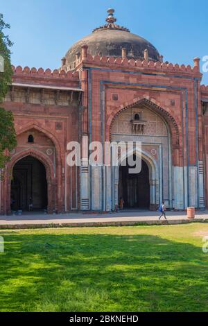 Mosquée Qila Kuhna Masjid, Purana Qila, Vieux fort, Delhi, Inde Banque D'Images