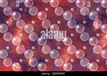 Modèle abstrait des cellules infectées. Propagation en chaîne du coronavirus C-19 Banque D'Images