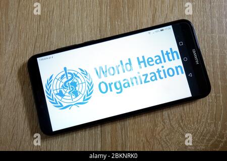 Logo de l'Organisation mondiale de la Santé (OMS) affiché sur le smartphone Banque D'Images