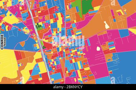 Carte vectorielle colorée de Conroe, Texas, Etats-Unis. Modèle de carte art pour l'impression automatique d'illustrations murales au format paysage. Illustration de Vecteur