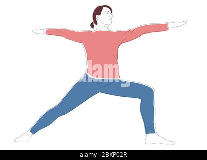 Femme pratique Ashtanga Vinyasa Yoga asana Virabhadrasana 2 posture de guerrier. Illustration de Vecteur