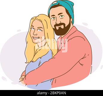 Illustration d'un type avec une fille. Vecteur. Couple de dessins animés amoureux. Style plat. Illustration de Vecteur