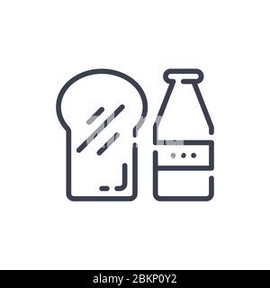 Illustration vectorielle de lait et de pain pour le petit déjeuner, icône ou logo avec couleur noire et style de dessin de ligne Illustration de Vecteur