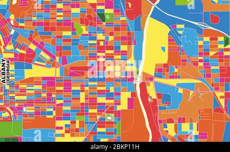 Carte vectorielle colorée d'Albany, Géorgie, États-Unis. Modèle de carte art pour l'impression automatique d'illustrations murales au format paysage. Illustration de Vecteur