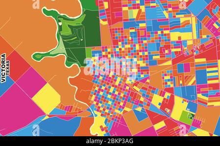 Carte vectorielle colorée de Victoria, Texas, Etats-Unis. Modèle de carte art pour l'impression automatique d'illustrations murales au format paysage. Illustration de Vecteur