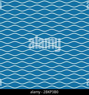 Motif sans couture à lignes ondulées. Lignes de tracé blanches sur fond bleu. Texture marine ondulée. Graphiques vectoriels d'ondulation. Illustration de Vecteur