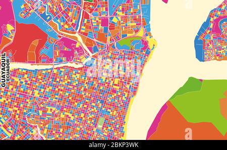 Carte vectorielle colorée de Guayaquil, Equateur. Modèle de carte art pour l'impression automatique d'illustrations murales au format paysage. Illustration de Vecteur