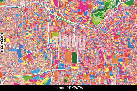 Carte vectorielle colorée de Santiago, Chili. Modèle de carte art pour l'impression automatique d'illustrations murales au format paysage. Illustration de Vecteur