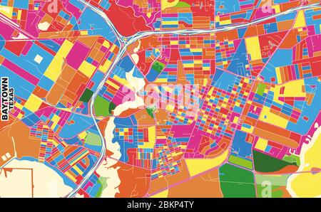 Carte vectorielle colorée de Baytown, Texas, Etats-Unis. Modèle de carte art pour l'impression automatique d'illustrations murales au format paysage. Illustration de Vecteur