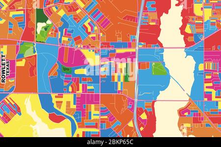 Carte vectorielle colorée de Rowlett, Texas, États-Unis. Modèle de carte art pour l'impression automatique d'illustrations murales au format paysage. Illustration de Vecteur