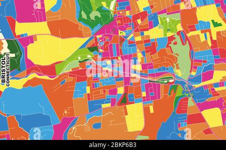 Carte vectorielle colorée de Bristol, Connecticut, États-Unis. Modèle de carte art pour l'impression automatique d'illustrations murales au format paysage. Illustration de Vecteur