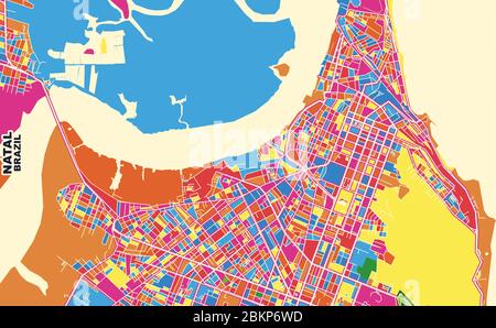 Carte vectorielle colorée de Natal, Brésil. Modèle de carte art pour l'impression automatique d'illustrations murales au format paysage. Illustration de Vecteur