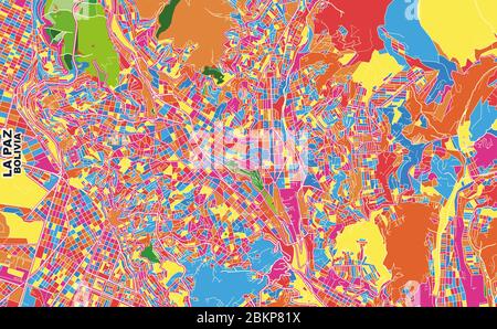 Carte vectorielle colorée de la Paz, Bolivie. Modèle de carte art pour l'impression automatique d'illustrations murales au format paysage. Illustration de Vecteur