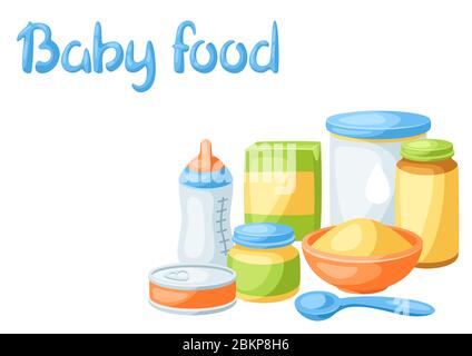 Arrière-plan avec des aliments pour bébés. Illustration de Vecteur