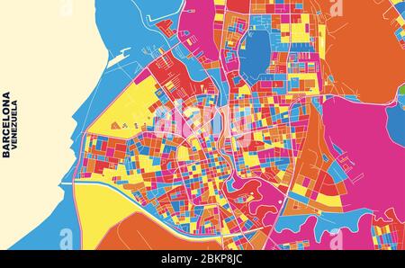 Carte vectorielle colorée de Barcelone, Venezuela. Modèle de carte art pour l'impression automatique d'illustrations murales au format paysage. Illustration de Vecteur