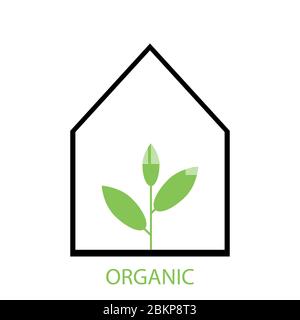 Maison écologique bio avec icône en feuille verte, symbole de l'économie, de l'environnement et de la durabilité Illustration de Vecteur