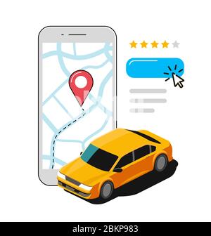 Appel taxi à l'aide de l'application mobile. Illustration du vecteur de transport Illustration de Vecteur