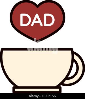 joyeux fête des pères, tasse de café coeur papa amour célébration vecteur ligne d'illustration et de remplir icône Illustration de Vecteur