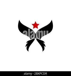 Modèle de logo graphique d'oiseau créatif, aile avec concept de motif d'étoile, isolé sur fond blanc. Illustration de Vecteur