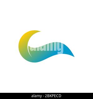 Logo océan simple, combinaison de modèle de concept de soleil et de vague, isolé sur fond blanc. Illustration de Vecteur
