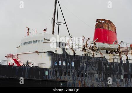 Llanerch-y-Mor, Royaume-Uni : 31 juillet 2019 : navire à vapeur de traversier de passagers, TSS Duke of Lancaster, exploité de 1956 à 1979. Il a ensuite été constamment encorché pour faire des opérations Banque D'Images