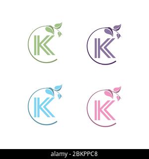 Lettre K ECO Leaves logo Icon design éléments de modèle. Signe de couleur vectoriel. Illustration de Vecteur