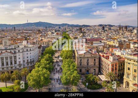 Barcelone Espagne, vue panoramique sur la ville à la Rambla Banque D'Images