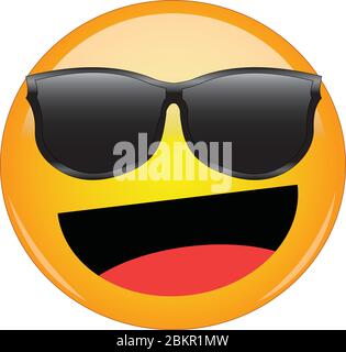 Cool Happy emoji dans les nuances. Émoticone à visage jaune impressionnant portant des lunettes de soleil avec un grand sourire et rire. Expression du bonheur, du rire, de la joie, du fu Illustration de Vecteur