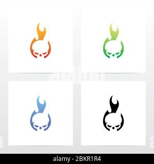 Logo crâne sur feu Illustration de Vecteur