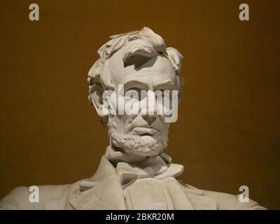 Gros plan sur le visage d'Abraham Lincoln. Banque D'Images