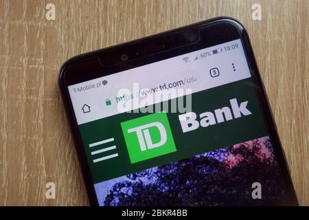 Le site Web de la Banque TD (www.td.com) est affiché sur le téléphone intelligent Banque D'Images