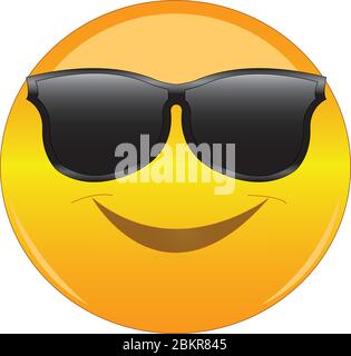 Emoji frais dans les tons. Émoticone visage souriant jaune portant des lunettes de soleil. Expression d'être cool, heureux, souriant. Illustration de Vecteur