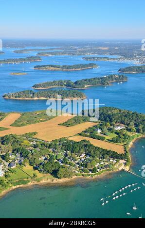 France, Morbihan, Baie de Quiberon, Golfe du Morbihan, Presqu'au de Rhuys, Arzon, Port Navalo (vue aérienne) Banque D'Images