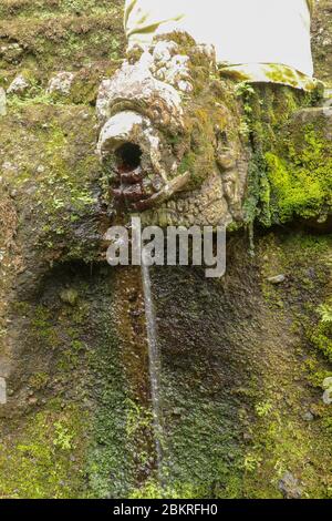 Gargouilles à l'eau sainte dans le complexe des tombes royales de la dynastie Udayane. Tombeaux royaux anciens du temple Gunung Kawi. Complexe funéraire centré aro Banque D'Images