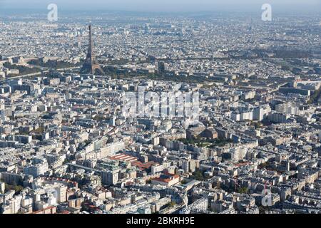 France, Paris, 16ème et 15ème arrondissement, Tour Eiffel, Seine (vue aérienne) Banque D'Images