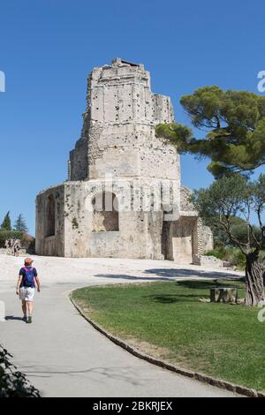 France, Gard, Nîmes, la Tour Magne, site gallo-romain dans les jardins de la Fontaine sur le Mont cavalier Banque D'Images