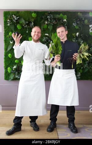 France, Bouches du Rhône, Aix en Provence, Hôtel Renaisssance, restaurant Atmosphoc'R, chef Guillaume Lemelle et chef pâtissier Vincent Merly (en blanc) Banque D'Images