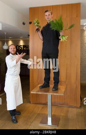 France, Bouches du Rhône, Aix en Provence, Hôtel Renaisssance, restaurant Atmosphoc'R, chef Guillaume Lemelle et chef pâtissier Vincent Merly (en blanc) Banque D'Images