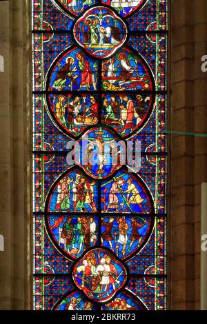 France, Aisne, Laon, la haute ville, cathédrale notre-Dame de Laon, architecture gothique, vitraux Banque D'Images