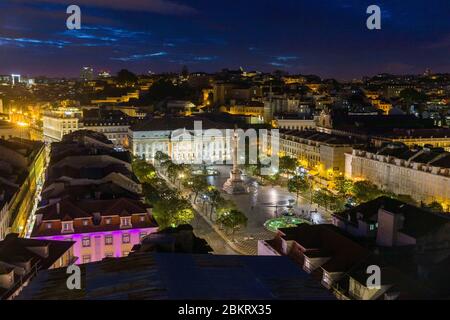 Portugal, Lisbonne, Baixa, place Dom Pedro IV et Théâtre national Dona Maria II Banque D'Images