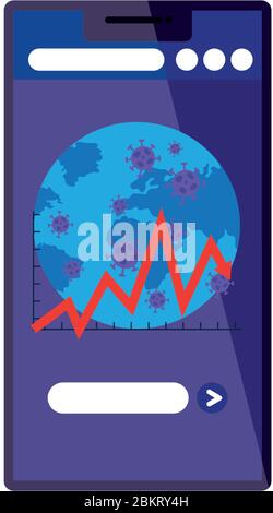 planète terre de covid19 dans smartphone avec flèche de statistiques Illustration de Vecteur