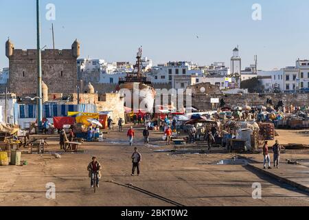 Maroc, Marrakech Safi, Essaouira, port de pêche traditionnel Banque D'Images