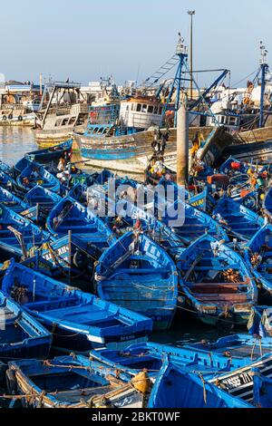 Maroc, Marrakech Safi, Essaouira, port de pêche traditionnel Banque D'Images