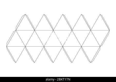 Gabarit d'icosaèdre en papier, motif de bordure sur blanc Illustration de Vecteur