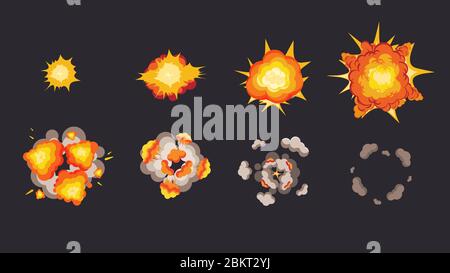 Animation d'explosion dans le storyboard. Explosion d'énergie avec phases ultérieures. Illustration de Vecteur
