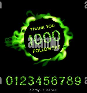 Merci 1000 abonnés. Motif feu vert. Carte d'illustration vectorielle sur fond noir. Illustration de Vecteur