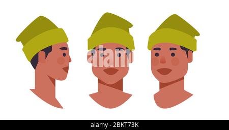 définir l'avatar de tête de type vue latérale avant personnage africain américain masculin vues différentes pour l'animation portrait horizontal illustration vectorielle Illustration de Vecteur