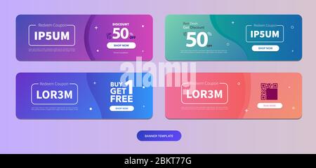 Modèle Dynamic Modern Fluid Mobile pour la vente de bons d'achat. Obtenir coupon réduction solde modèle de bannière conception. Ensemble de cartes-cadeaux gratuit. Couleurs fantaisie et glu frais Illustration de Vecteur