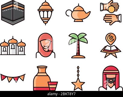 eid mubarak islamique célébration religieuse icônes traditionnelles ensemble vecteur illustration icône de style plat Illustration de Vecteur